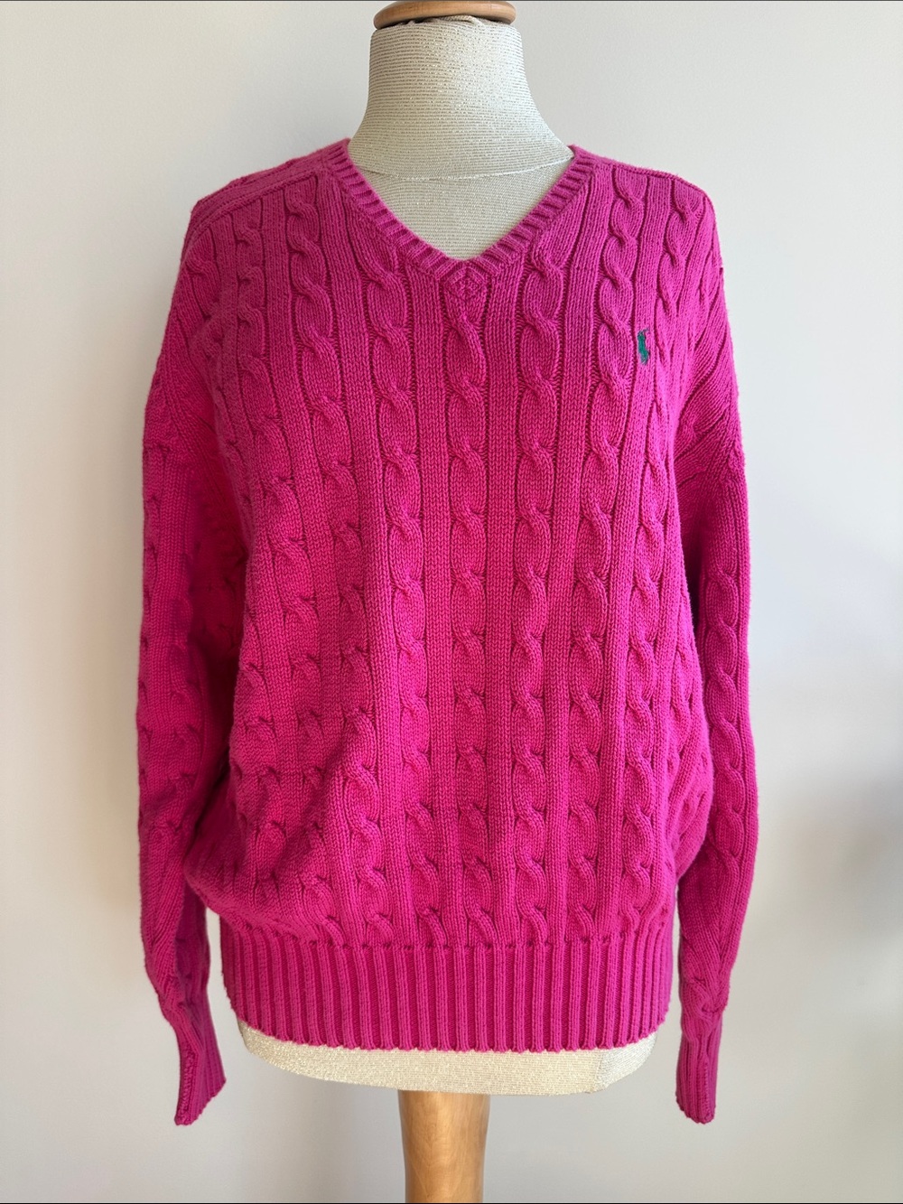 Polo by Ralph Lauren Fuchsia Cable-Knit V-Neck Sweater